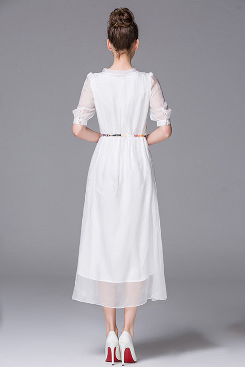 Puff Sleeve Button Down Shirt Solid Casual Dress