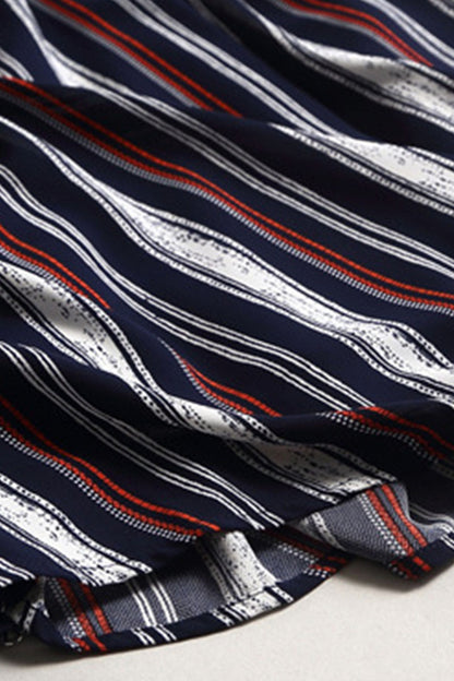 Roll Collar Colorful Retro Pattern Color Stripes Vertical  Dress - NJOYDRESS - 4