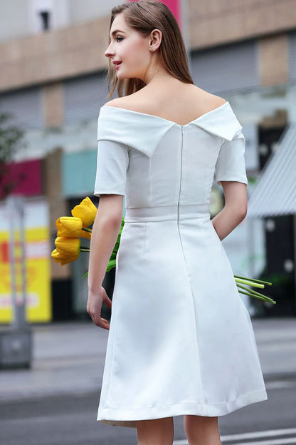 Irregularity Boat Neck Elegant OL Midi Dress