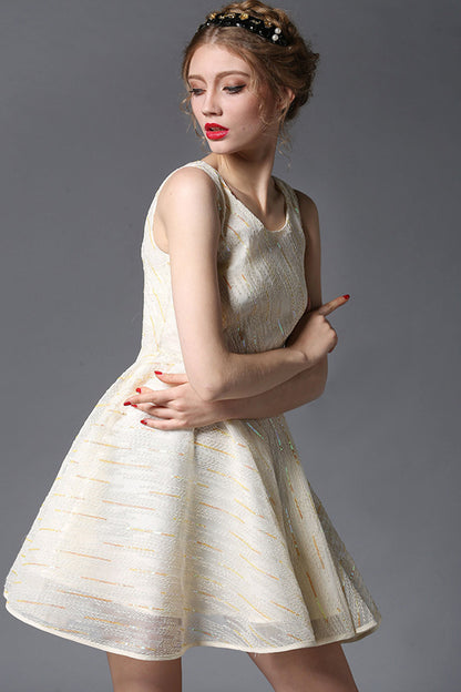 Sequin and Line Illusion Mesh Fit-and-Flared Cocktail Dress