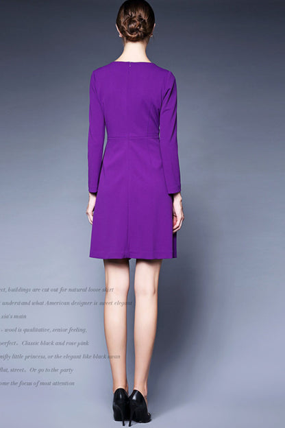 FORMAL WEAR TO WORK SLIM ELEGANT ROUND NECK LONG SLEEVE DRESS