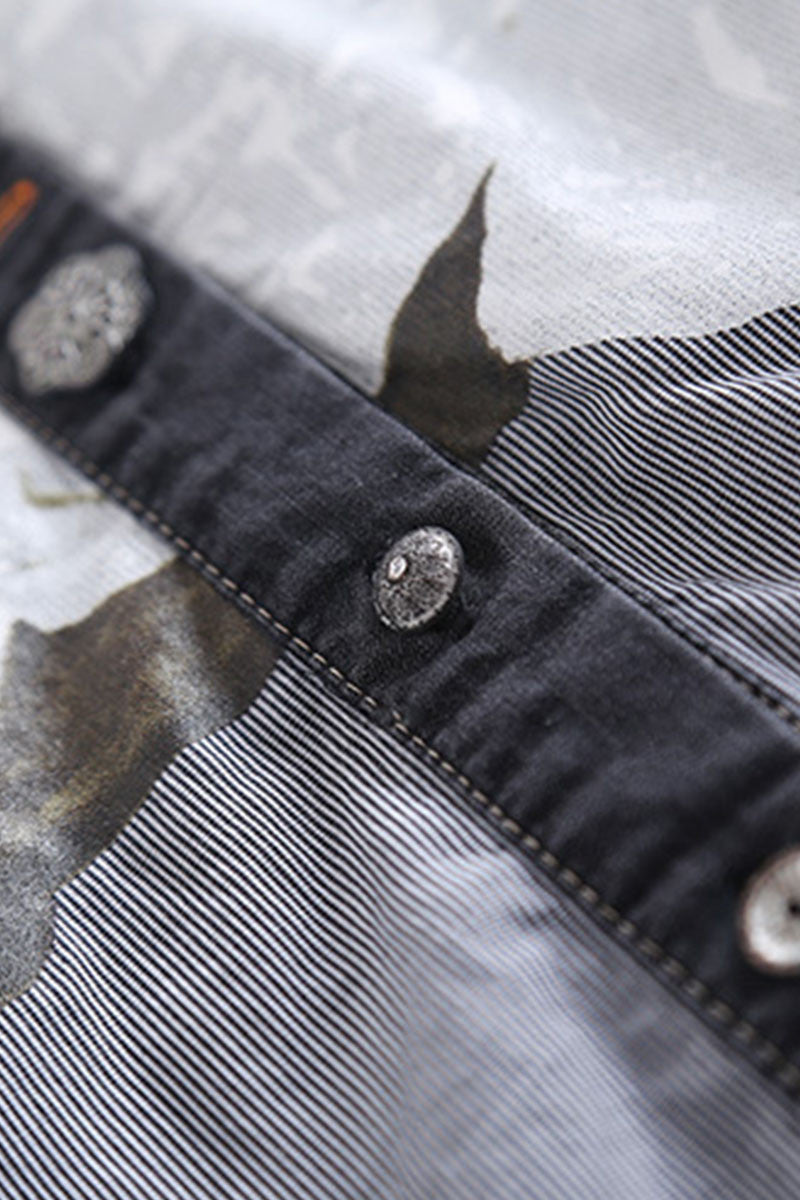 Roll Collar Multi Color Denim Patch Shirt - NJOYDRESS - 3