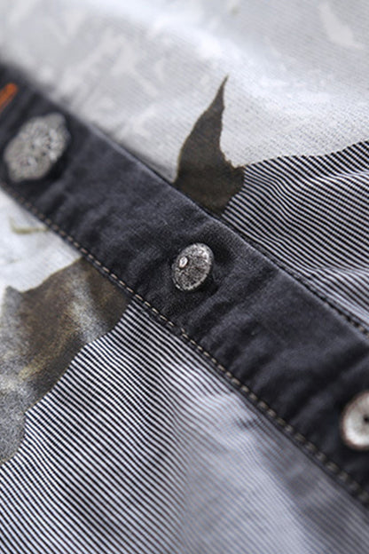 Roll Collar Multi Color Denim Patch Shirt - NJOYDRESS - 3