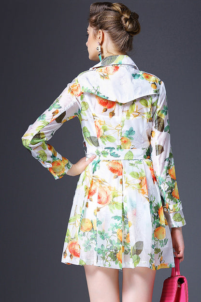 Lapel Neck Flowers Print Single-Breasted Dress With Belt