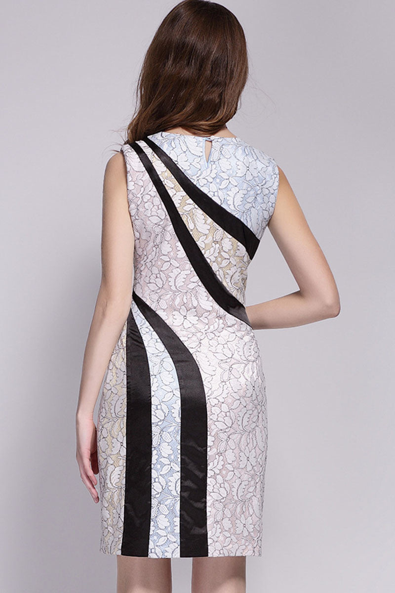 Irregular Stripe Lace Applique Slim Bodycon Dress