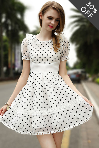 [30% OFF TILL 8 APR] Slim Waist Line Dot Printed Picnic Casual Dress