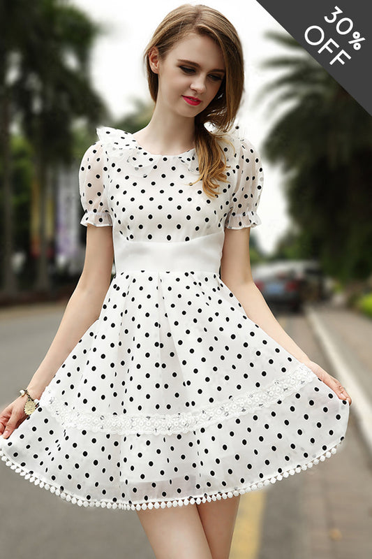 [30% OFF TILL 8 APR] Slim Waist Line Dot Printed Picnic Casual Dress