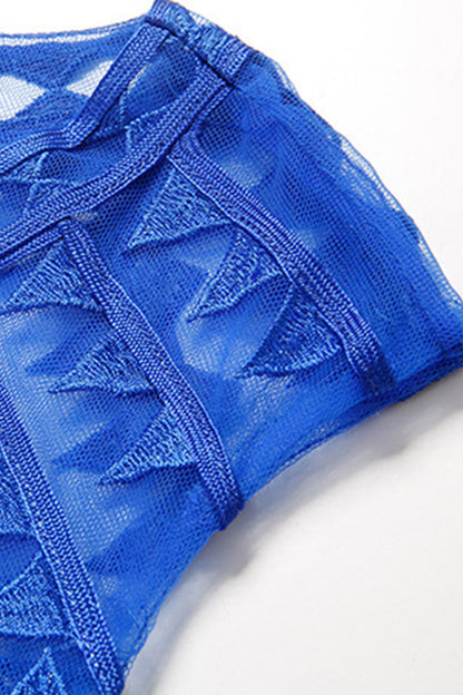 Solid Embroidered Lace With Lining Layer Cocktail Dress