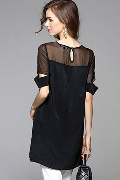 Elegant Sheer Round Neck Formal Loose T-shirt