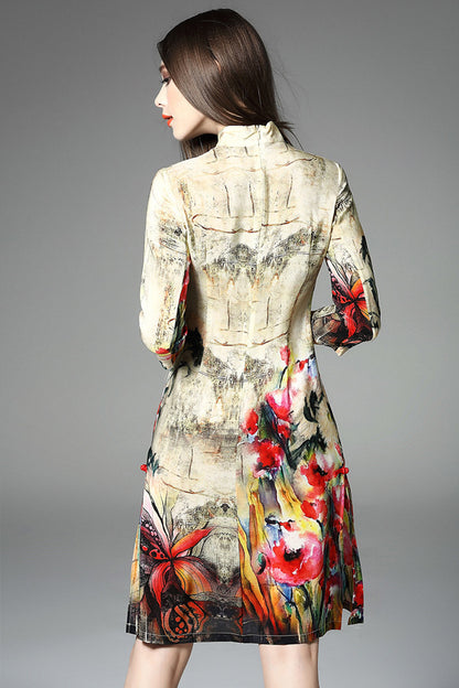 Elegant Vintage Print and Floral Cheongsam