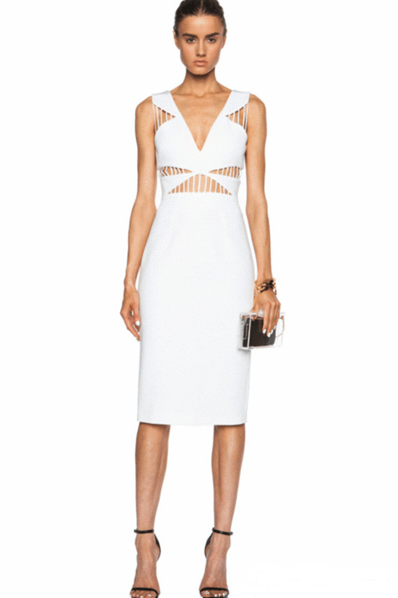 Deep-V Spaghetti Bodycon Midi Wrap  Dress
