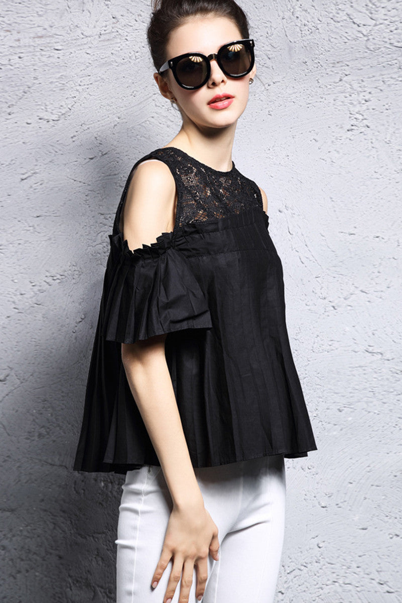Off Shoulder Cotton Short Pleated Little Sexy Blouse