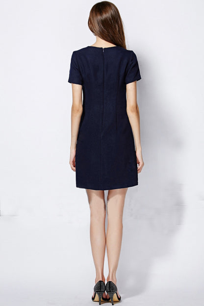 Slit Neck Beaded Applique Slim Dress
