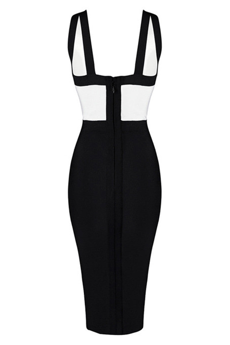Low Cut Color Block Side Slit Bodycon Club Dress