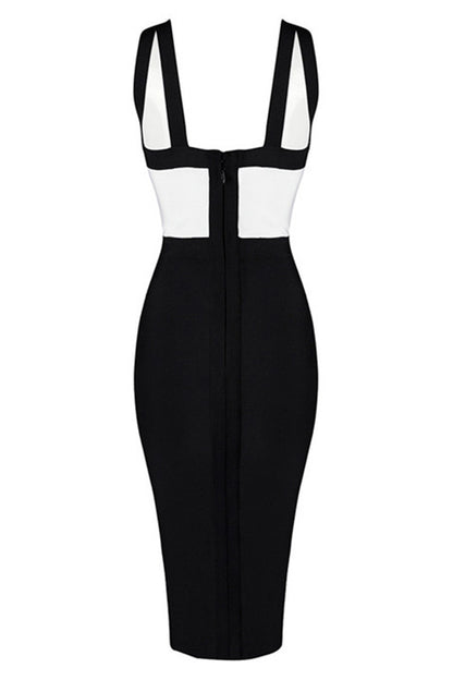 Low Cut Color Block Side Slit Bodycon Club Dress