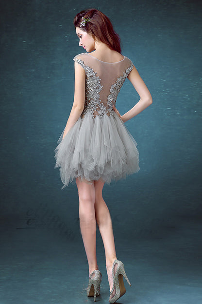 Round Collar Sheer Mesh Lace Sequin Tulle Overlay Mini Dress