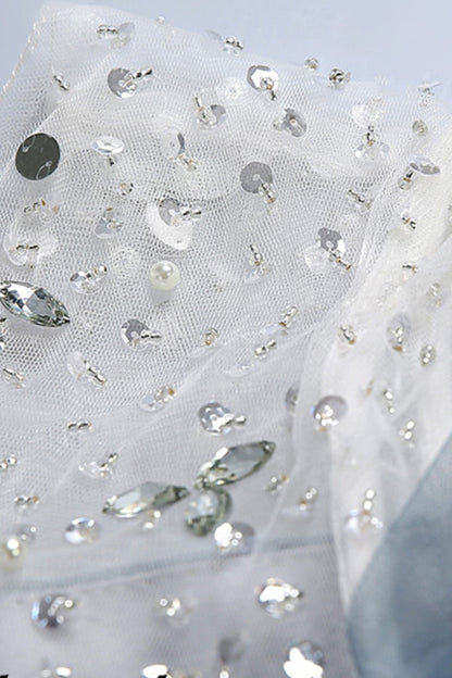 Sheer Mesh Beaded Sequin Pearl Tulle Overlay Hollow-Out Back Grown