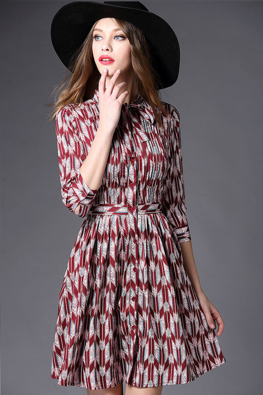 Pintuck  Shirtdress With Bow Tie On Neck