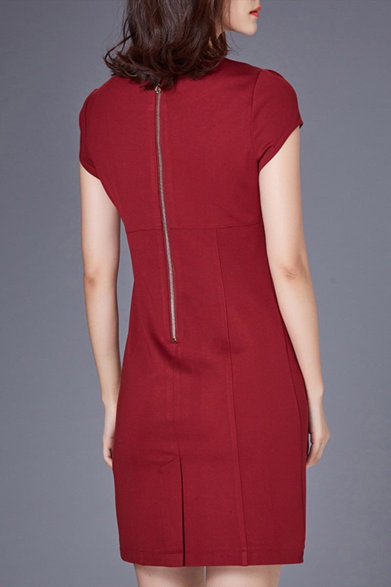 WOMEN'S ELEGANT WEAR TO WORK SHORT SLEEVE FORMAL BLACK SHORT DRESS