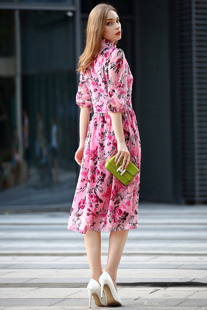 WOMEN'S CASUAL FLOWER PRINTING VOCATION MIDI DRESS