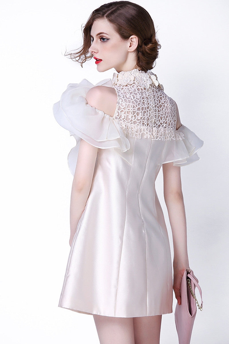 Falbala Trimming Embroidery Cap Sleeve Loose Dress