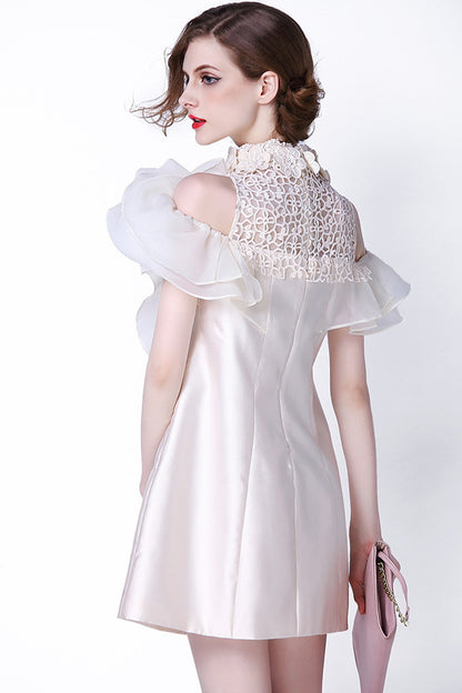 Falbala Trimming Embroidery Cap Sleeve Loose Dress
