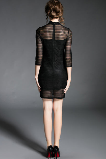 A-LINE STAND COLLAR LACE HALF SLEEVE GRACE PARTY DRESS