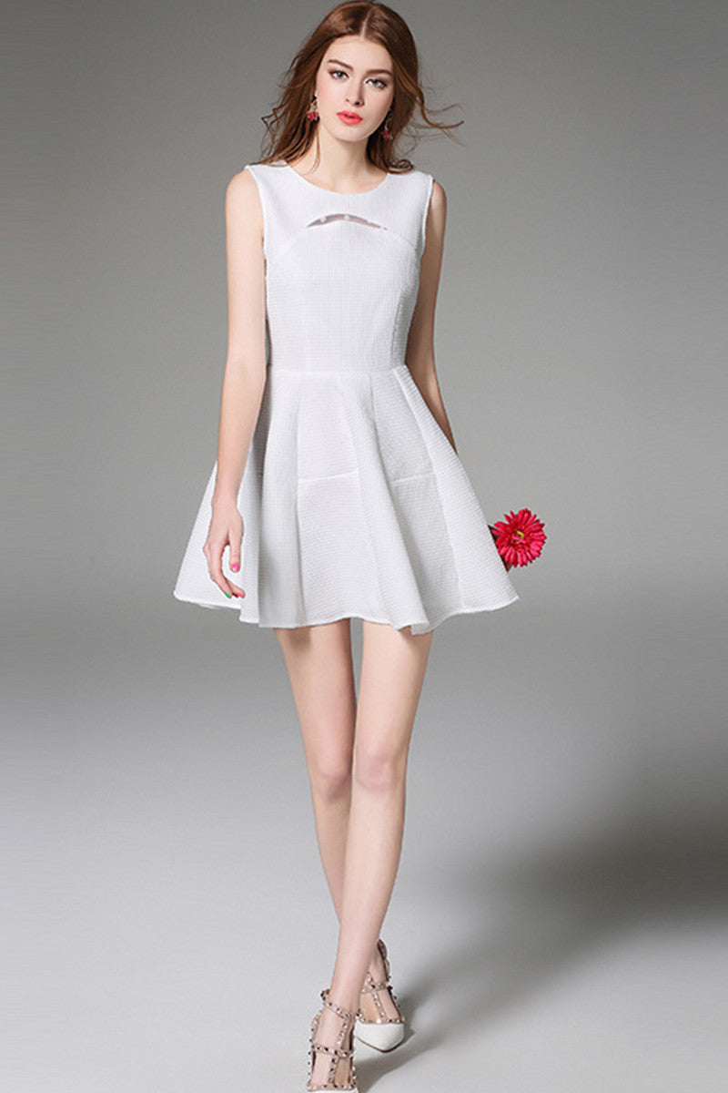 [30% OFF TILL 8 APR] Waffle Lace-Inset Fit-and-Flare Short Cocktail Dress