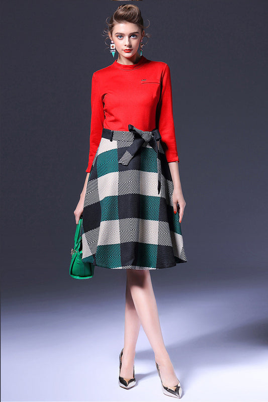 Faux Two  Piece Soft Top With  Flared Skirt - NJOYDRESS - 1