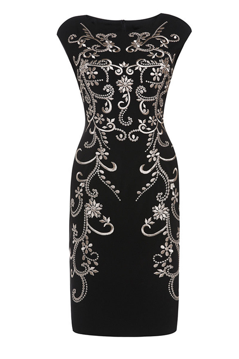 Round Collar Full Embroidery Pattern Slim Elegant Dress