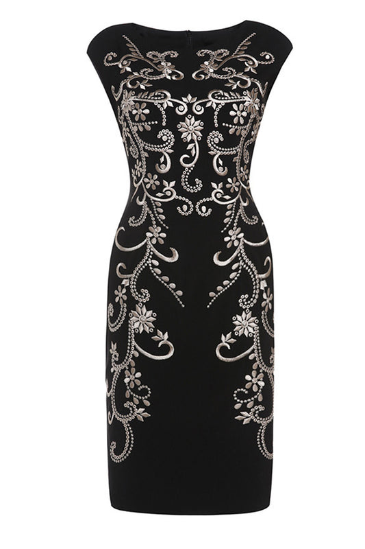 Round Collar Full Embroidery Pattern Slim Elegant Dress