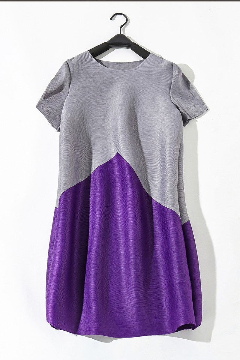 [30% OFF TILL 7 APR] Color Block Short Sleeve Casual Shift Dress