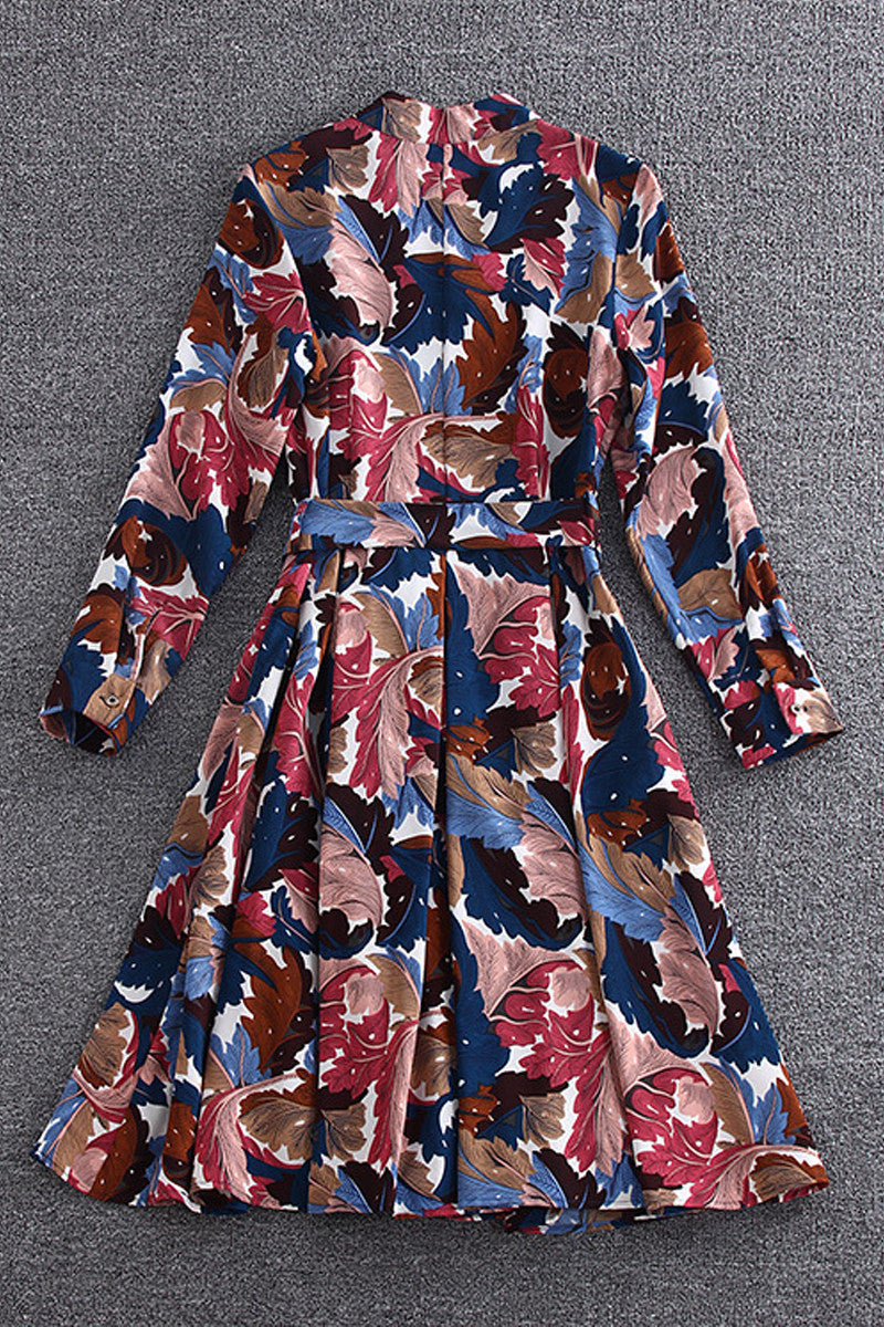 Leaf Printted Dress With Belt Tie - NJOYDRESS - 2