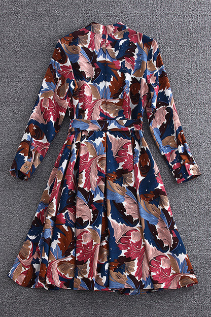 Leaf Printted Dress With Belt Tie - NJOYDRESS - 2
