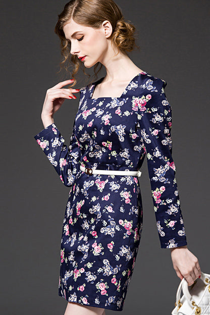 Rose Printting Long Sleeve Skirt - NJOYDRESS - 2