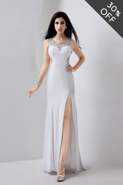 [30% OFF TILL 8 APR] Acrylic With Rhinestone Illusion Back High Slit Maxi Party Dress