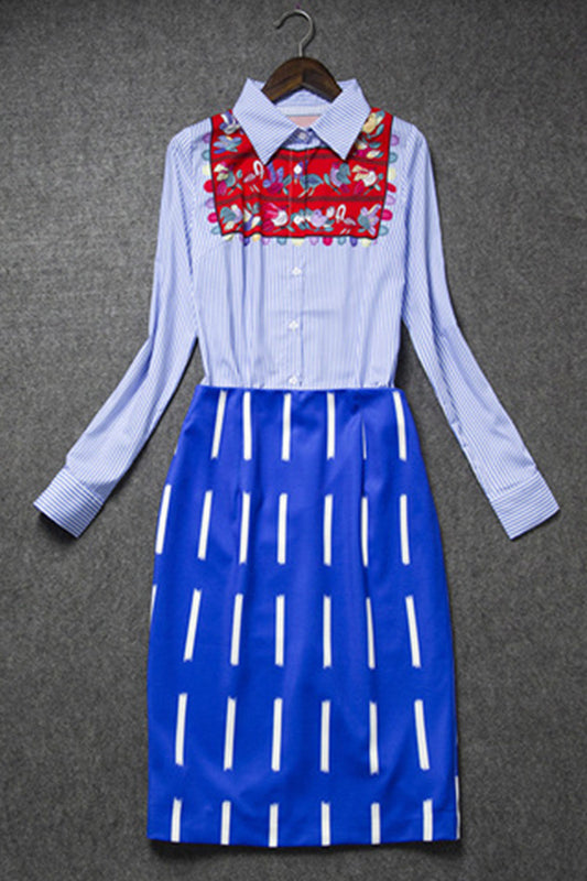 Stripe Printing Shirts With Dotted Line Pattern Pencil Dress