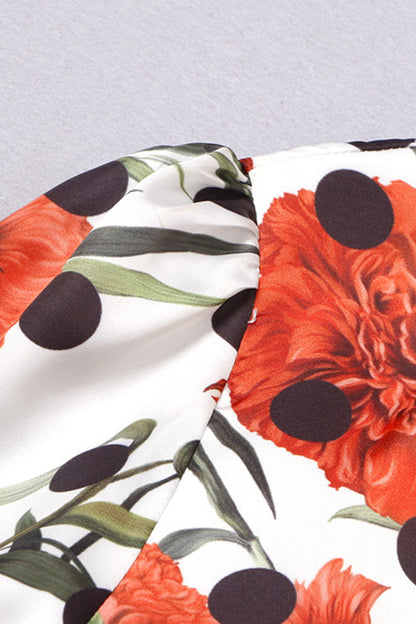Tulip Floral With Dot Pattern Half Sleeve Dress
