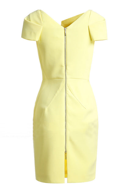 Fold Neck Cap Sleeve Wear To Work Solid Dress