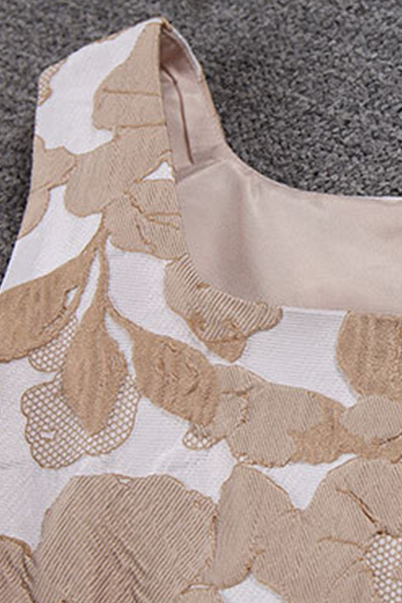 Square Neck Floral Jacquard Bowknot Applique Crushed Dress