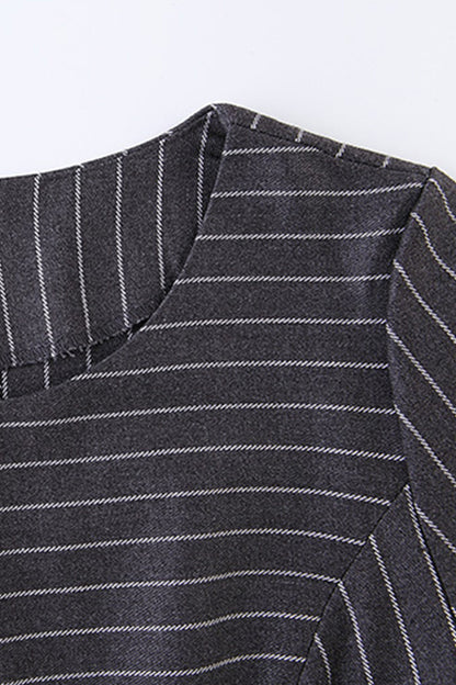 Thin Stripe Dress With Elastic Belt