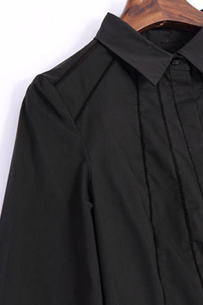 Lapel Neck Hollow Out Slim Single Breasted Shirt Top