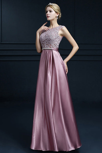 Lace Top Fit-and-Flare Satin Prom Party Dress