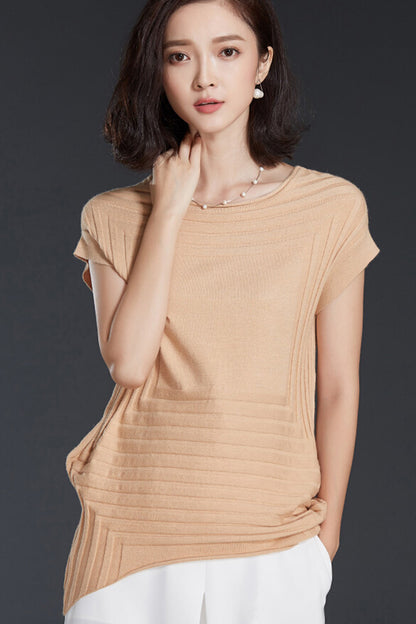 Cap Sleeve Round Neck Emboss Tunic