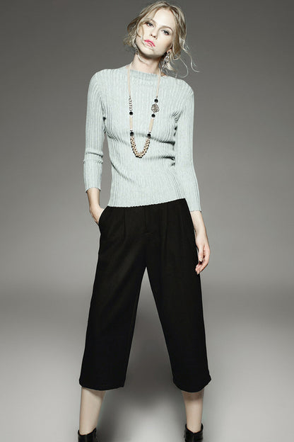Little Mock Neck 3/4 Sleeve Pleated Tops