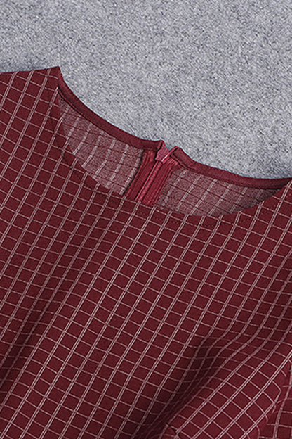 Round Collar Plaid Fish Tail Slim And Fitted Dress With Belt