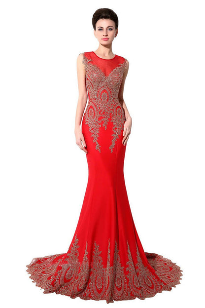 Sequin Beaded Rhinestone Illusion Mesh Mermaid Long Dress