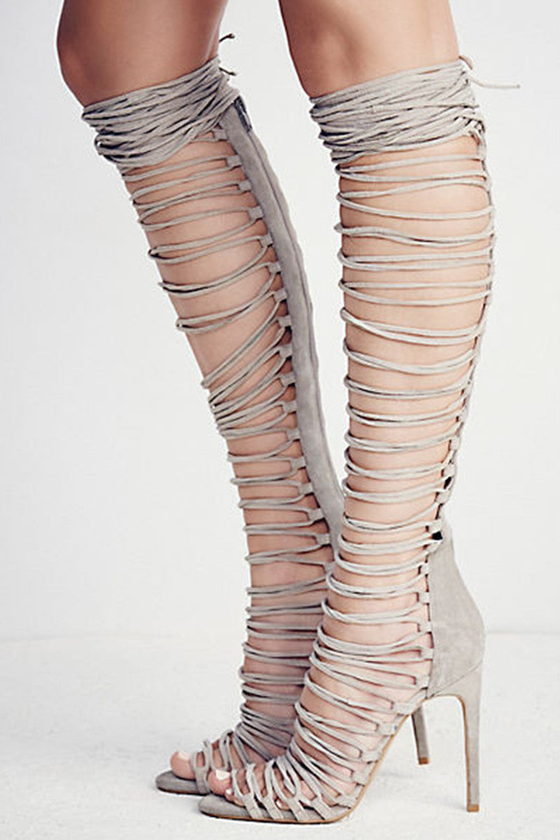 Gladiator Knee High Lace-up Sandal Booties