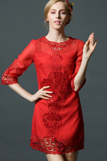 Scarlet 3/4-Sleeve Embroidered Shift Cocktail Dress
