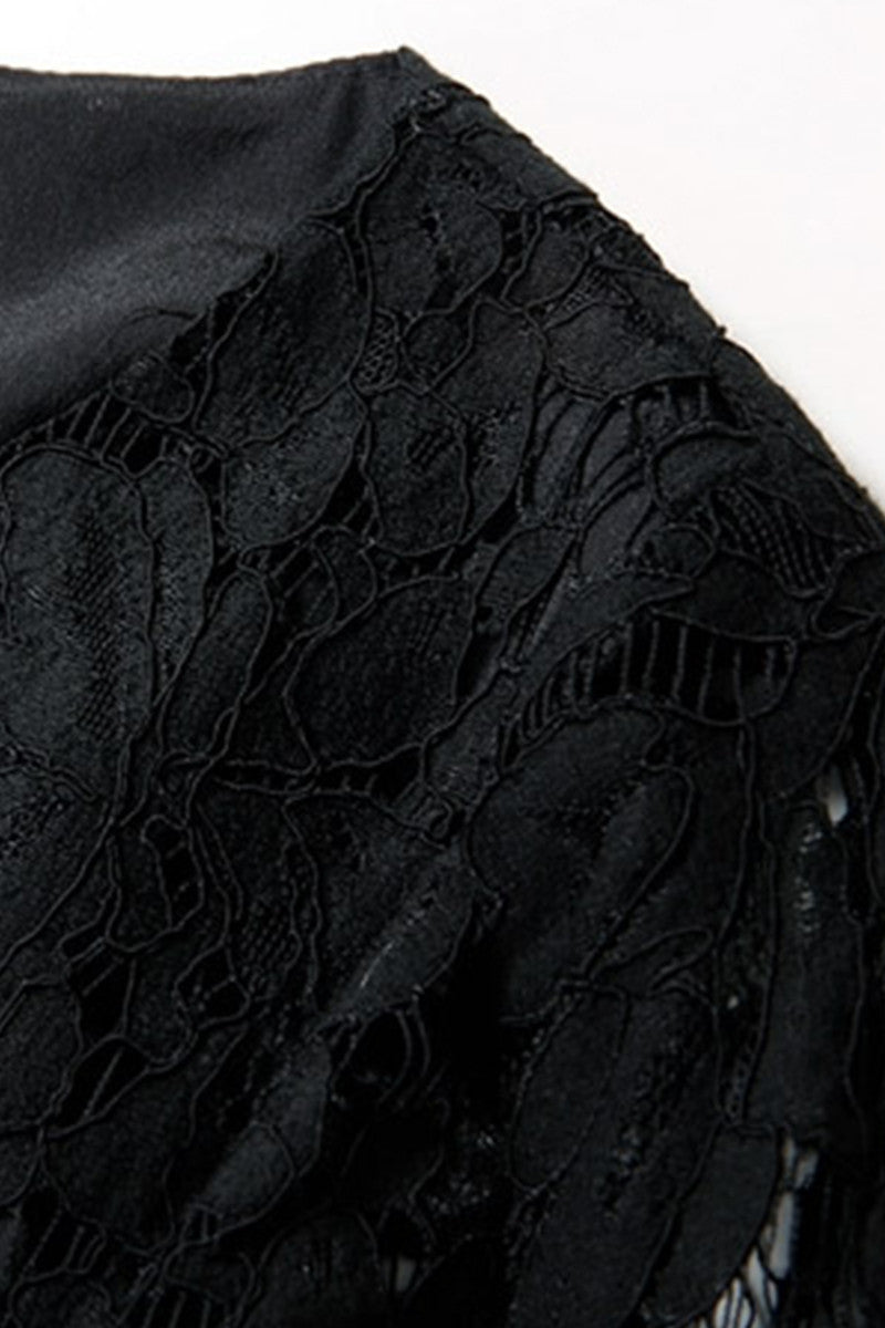 Lace Top With Ruffle Waist Flared Skirt Dress